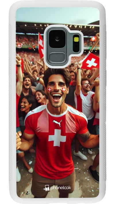 Coque Samsung Galaxy S9 - Silicone rigide blanc Supporter Suisse Euro 2024