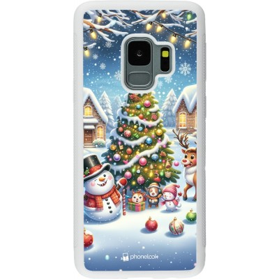 Coque Samsung Galaxy S9 - Silicone rigide blanc Noël 2023 bonhomme de neige et sapin