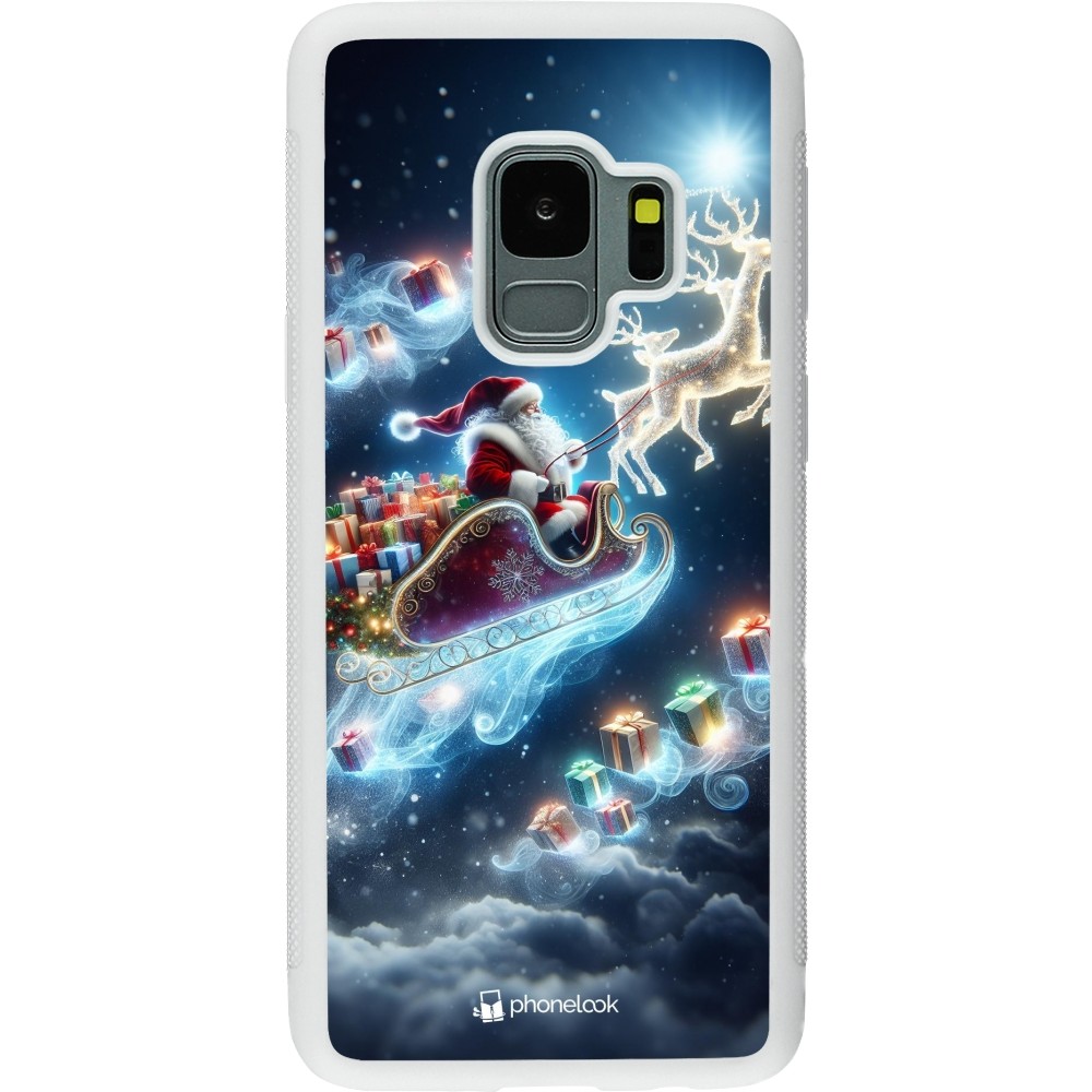 Coque Samsung Galaxy S9 - Silicone rigide blanc Noël 2023 Père Noël enchanté