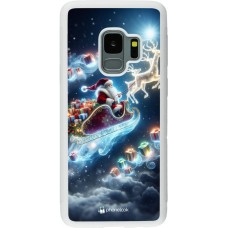 Coque Samsung Galaxy S9 - Silicone rigide blanc Noël 2023 Père Noël enchanté