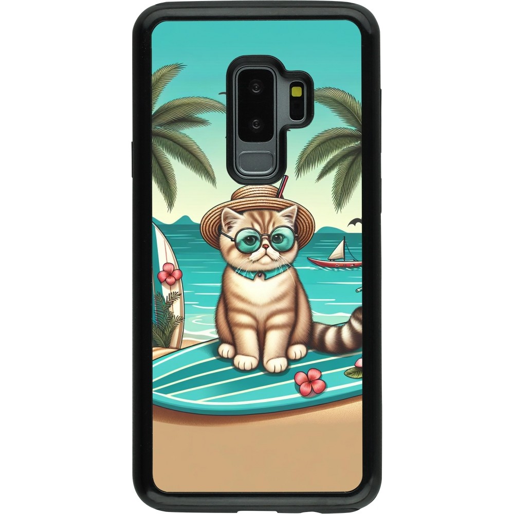 Coque Samsung Galaxy S9+ - Hybrid Armor noir Chat Surf Style