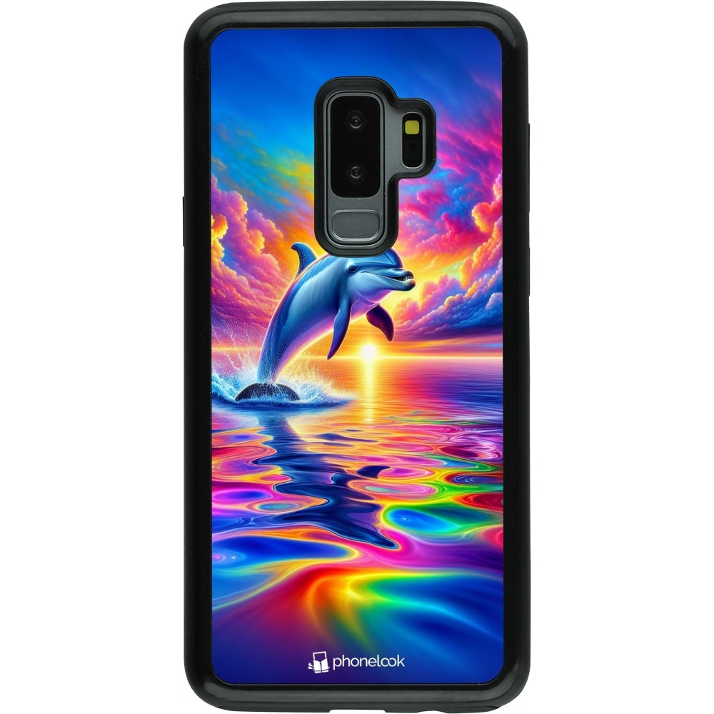 Coque Samsung Galaxy S9+ - Hybrid Armor noir Dauphin arc-en-ciel heureux