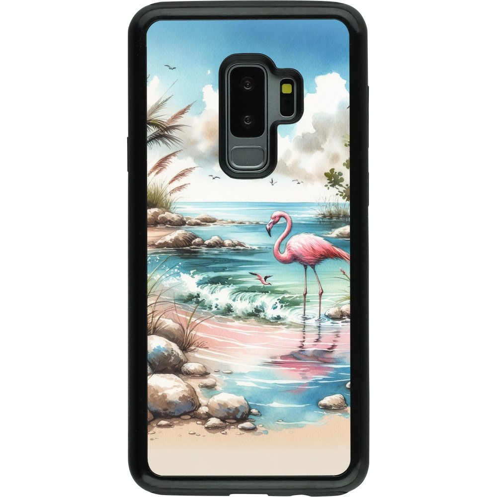 Coque Samsung Galaxy S9+ - Hybrid Armor noir Flamant rose aquarelle