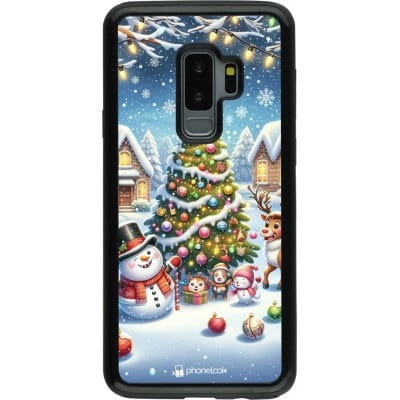 Coque Samsung Galaxy S9+ - Hybrid Armor noir Noël 2023 bonhomme de neige et sapin