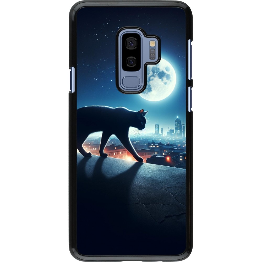 Coque Samsung Galaxy S9+ - Chat noir sous la pleine lune