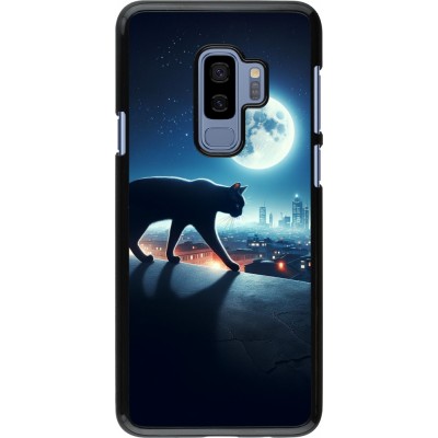 Coque Samsung Galaxy S9+ - Chat noir sous la pleine lune