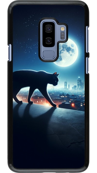 Coque Samsung Galaxy S9+ - Chat noir sous la pleine lune