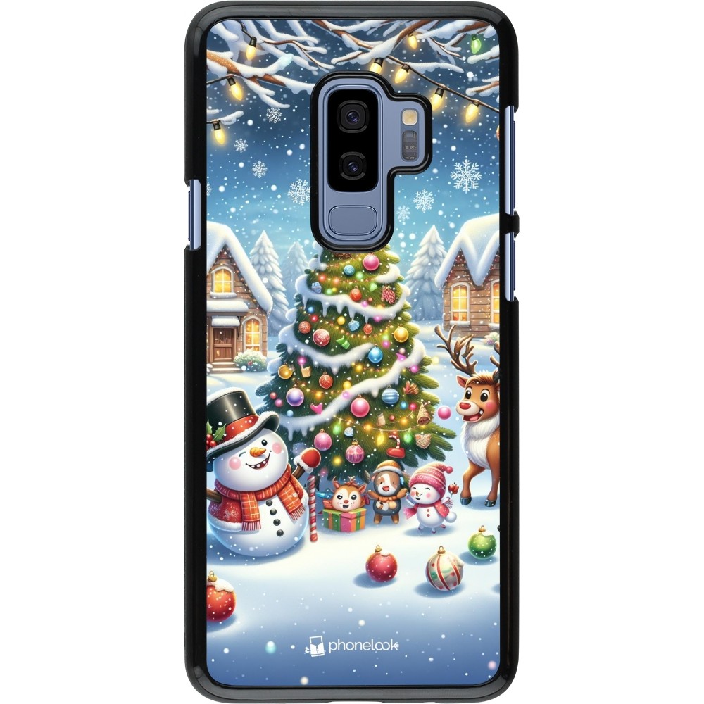 Coque Samsung Galaxy S9+ - Noël 2023 bonhomme de neige et sapin