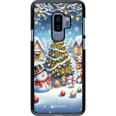 Coque Samsung Galaxy S9+ - Noël 2023 bonhomme de neige et sapin