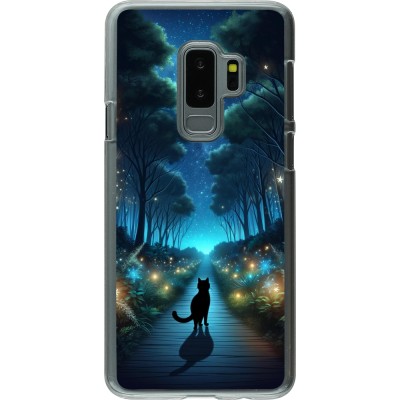 Coque Samsung Galaxy S9+ - Plastique transparent Chat noir promenade