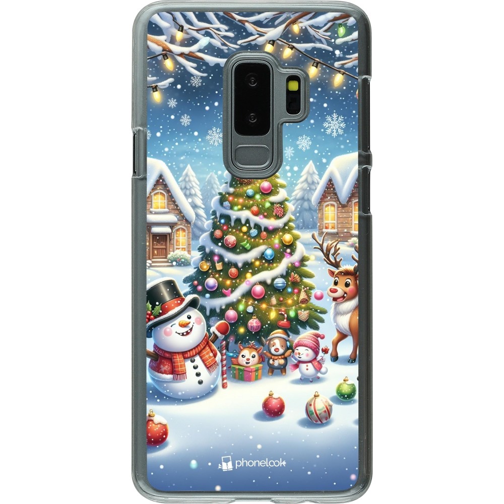 Coque Samsung Galaxy S9+ - Plastique transparent Noël 2023 bonhomme de neige et sapin