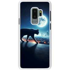 Coque Samsung Galaxy S9+ - Plastique blanc Chat noir sous la pleine lune