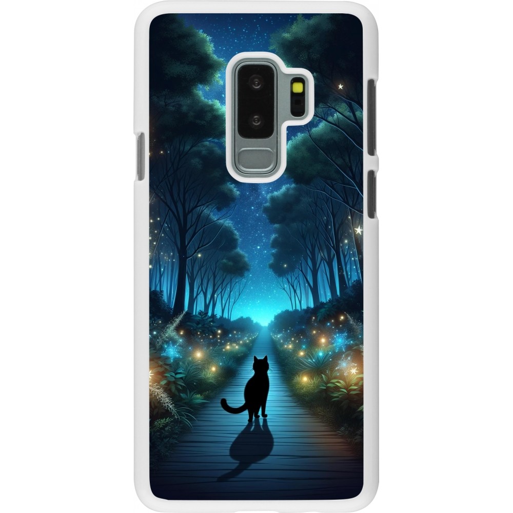 Coque Samsung Galaxy S9+ - Plastique blanc Chat noir promenade