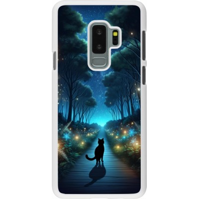 Coque Samsung Galaxy S9+ - Plastique blanc Chat noir promenade