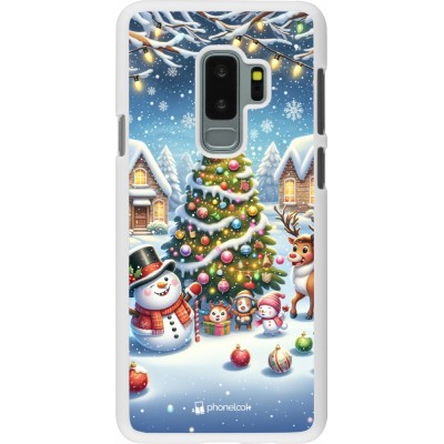 Coque Samsung Galaxy S9+ - Plastique blanc Noël 2023 bonhomme de neige et sapin