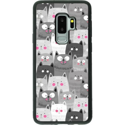 Coque Samsung Galaxy S9+ - Silicone rigide noir Chats gris troupeau