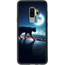 Coque Samsung Galaxy S9+ - Silicone rigide noir Chat noir sous la pleine lune