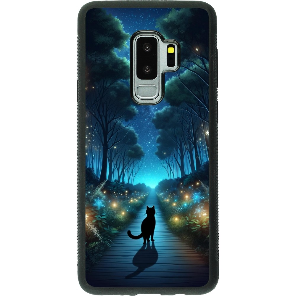 Coque Samsung Galaxy S9+ - Silicone rigide noir Chat noir promenade