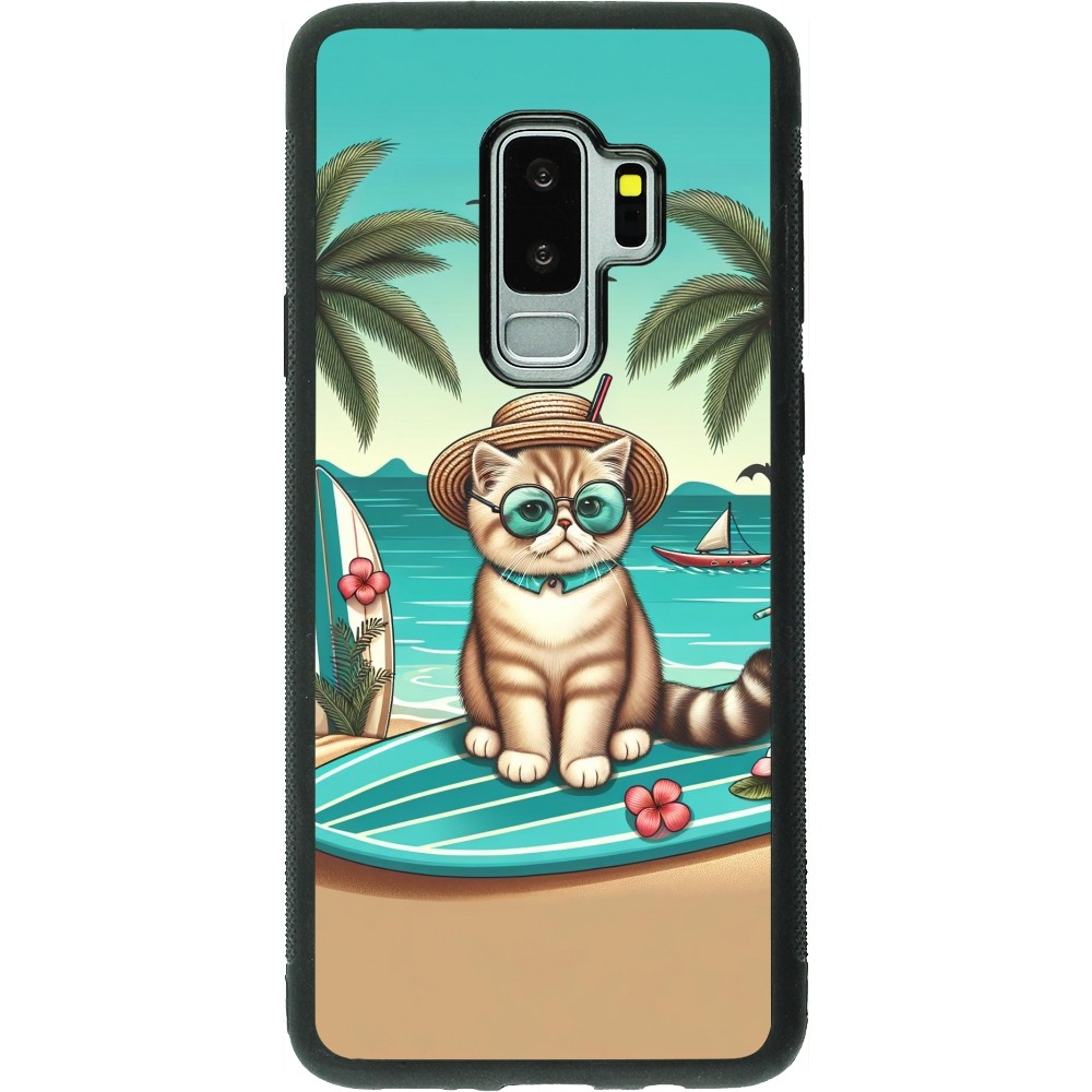 Coque Samsung Galaxy S9+ - Silicone rigide noir Chat Surf Style