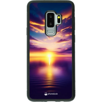 Coque Samsung Galaxy S9+ - Silicone rigide noir Coucher soleil jaune violet