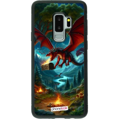 Coque Samsung Galaxy S9+ - Silicone rigide noir Dragon Volant Forêt Trésor