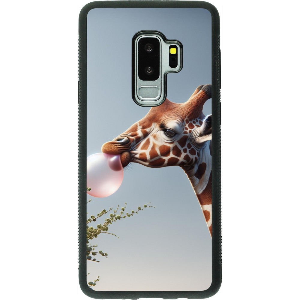 Coque Samsung Galaxy S9+ - Silicone rigide noir Girafe à bulle