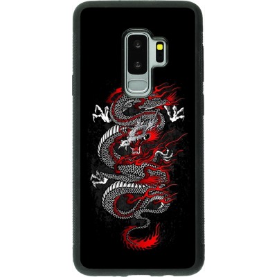 Coque Samsung Galaxy S9+ - Silicone rigide noir Japanese style Dragon Tattoo Red Black