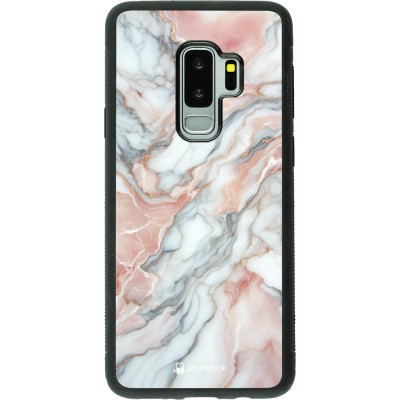 Coque Samsung Galaxy S9+ - Silicone rigide noir Marbre Rose Lumineux