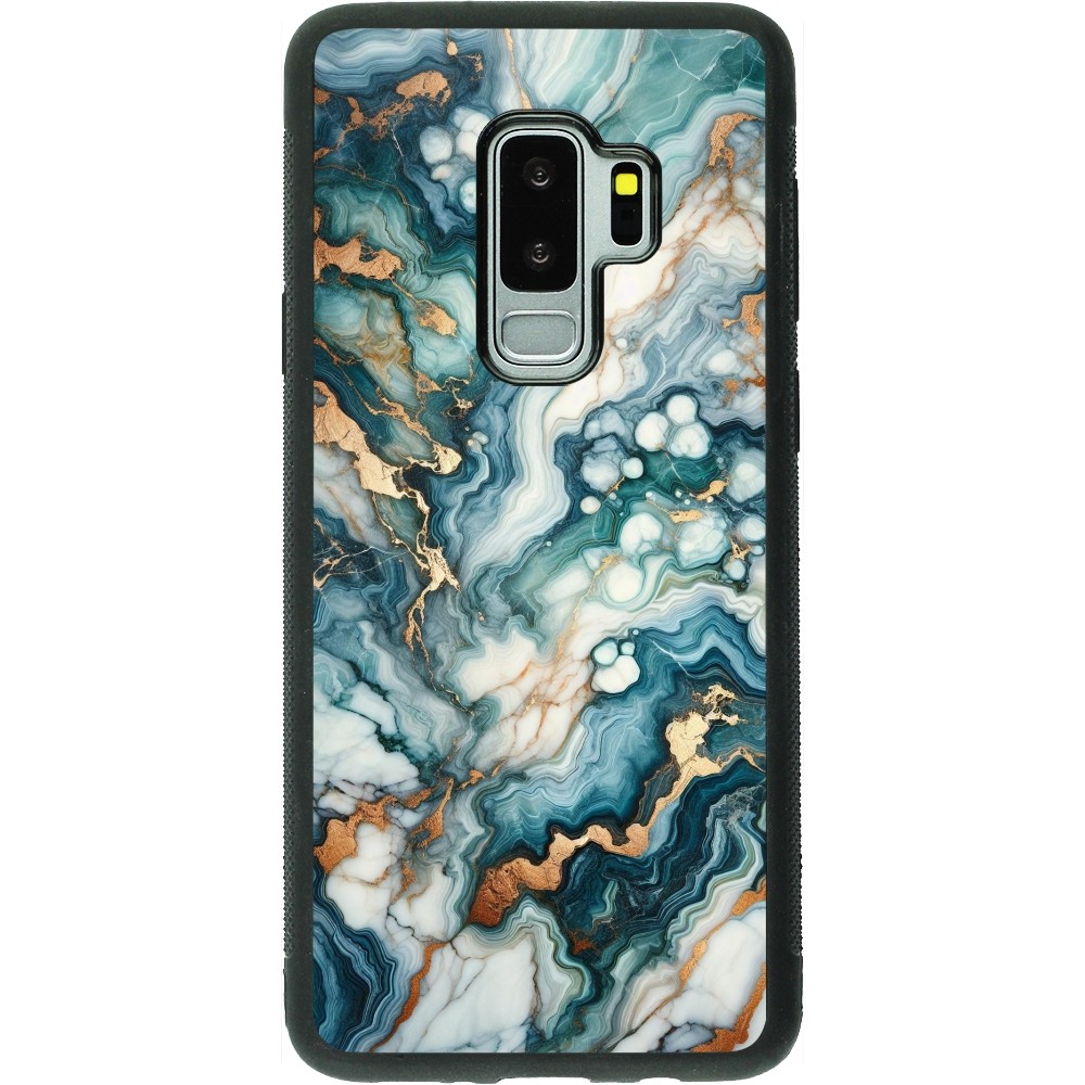 Coque Samsung Galaxy S9+ - Silicone rigide noir Marbre Vert Bleu Doré