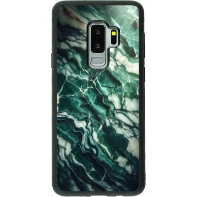 Coque Samsung Galaxy S9+ - Silicone rigide noir Marbre vert majestueux