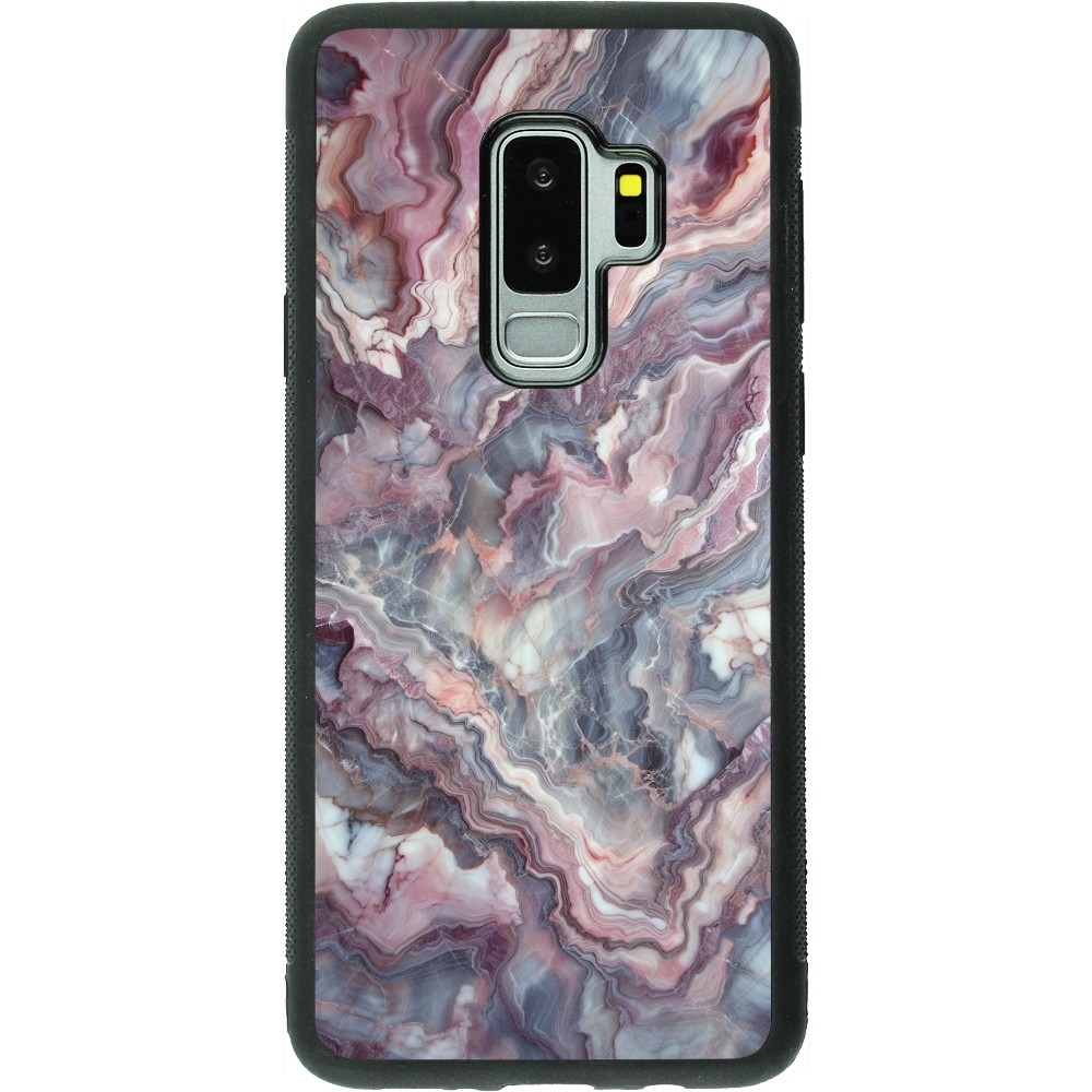 Coque Samsung Galaxy S9+ - Silicone rigide noir Marbre violette argentée