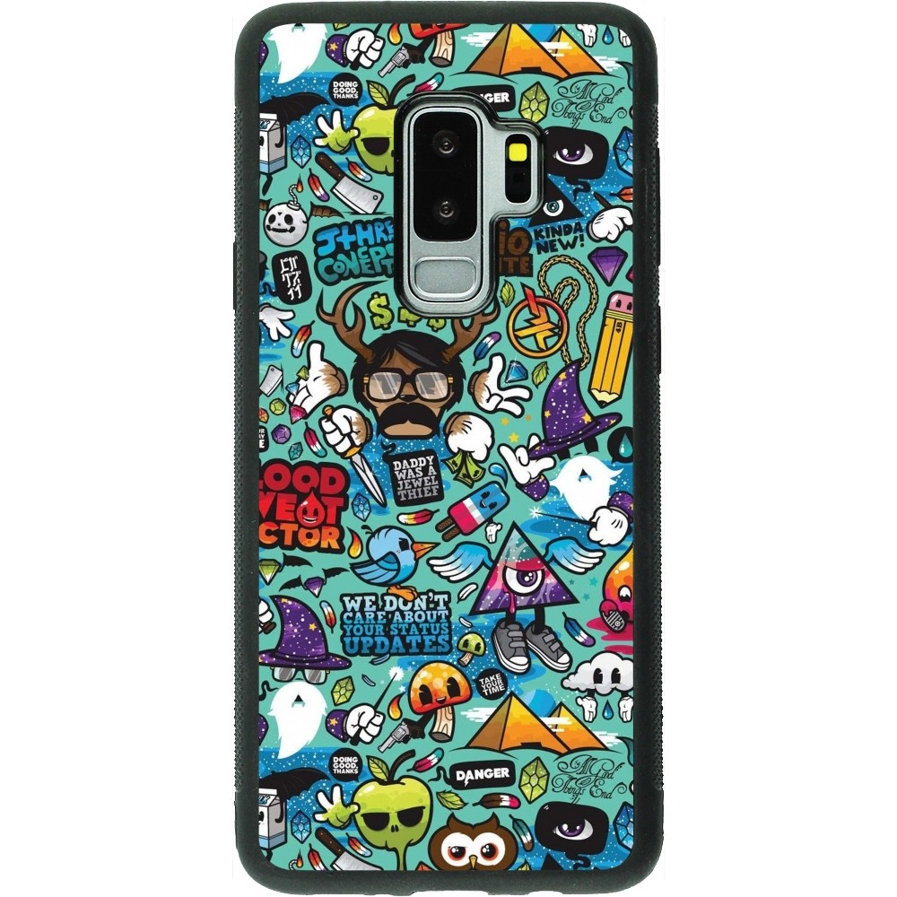 Coque Samsung Galaxy S9+ - Silicone rigide noir Mixed Cartoons Turquoise