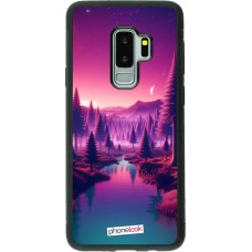 Coque Samsung Galaxy S9+ - Silicone rigide noir Paysage Violet-Rose