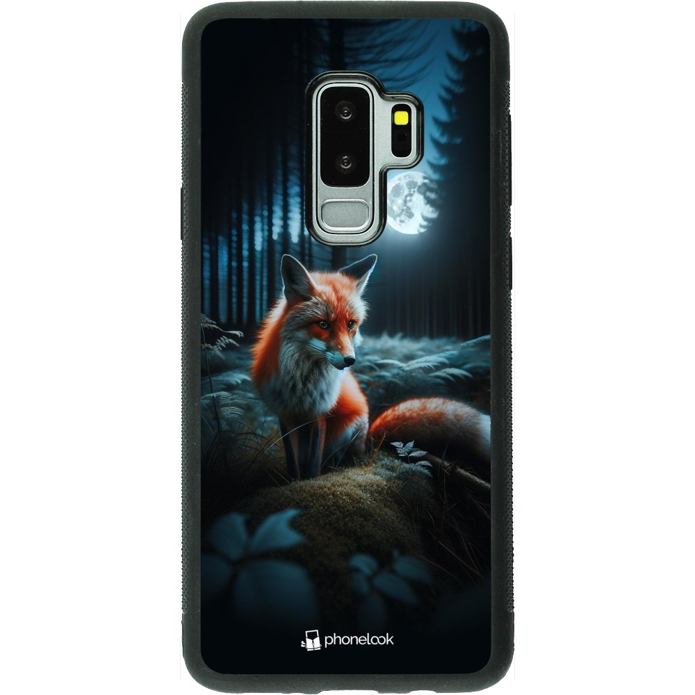 Coque Samsung Galaxy S9+ - Silicone rigide noir Renard lune forêt