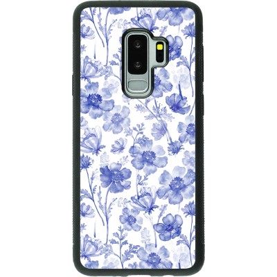 Coque Samsung Galaxy S9+ - Silicone rigide noir Spring 23 watercolor blue flowers