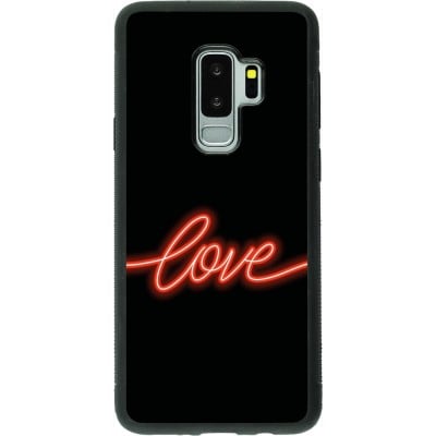 Coque Samsung Galaxy S9+ - Silicone rigide noir Valentine 2023 neon love