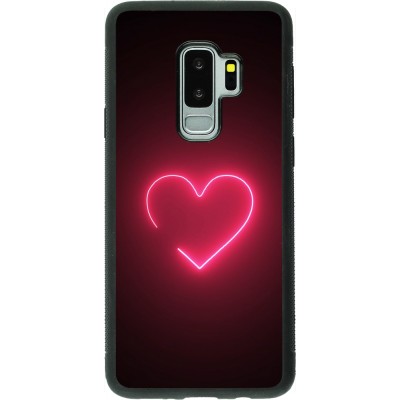 Coque Samsung Galaxy S9+ - Silicone rigide noir Valentine 2023 single neon heart