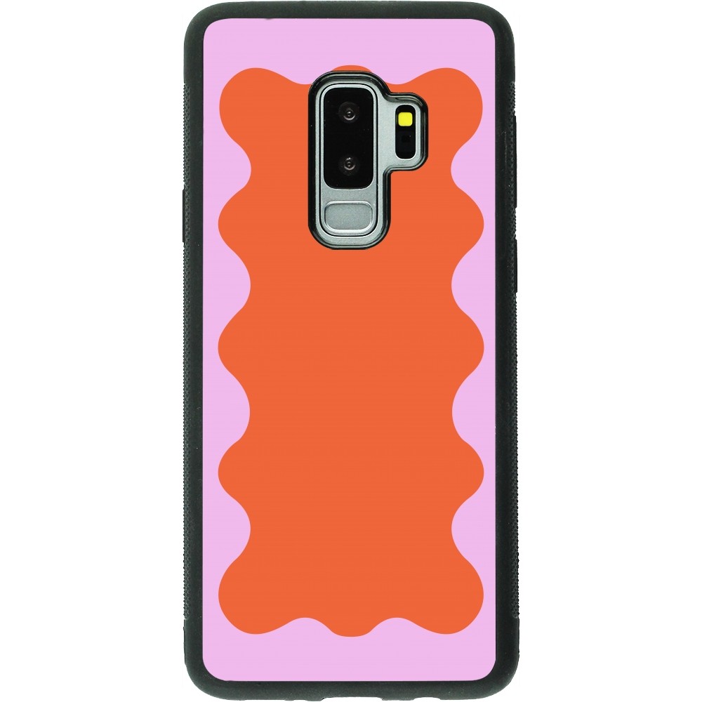 Coque Samsung Galaxy S9+ - Silicone rigide noir Wavy Rectangle Orange Pink