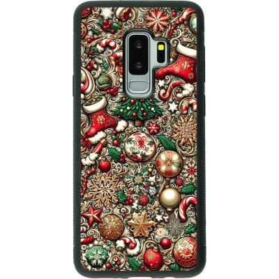 Coque Samsung Galaxy S9+ - Silicone rigide noir Noël 2023 micro pattern