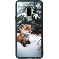 Coque Samsung Galaxy S9+ - Silicone rigide noir Noël 2023 Renardeau sapin