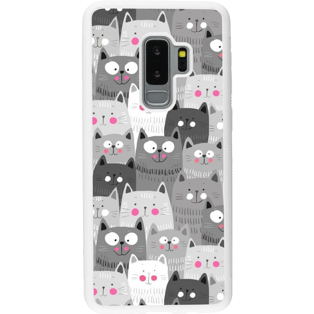 Coque Samsung Galaxy S9+ - Silicone rigide blanc Chats gris troupeau