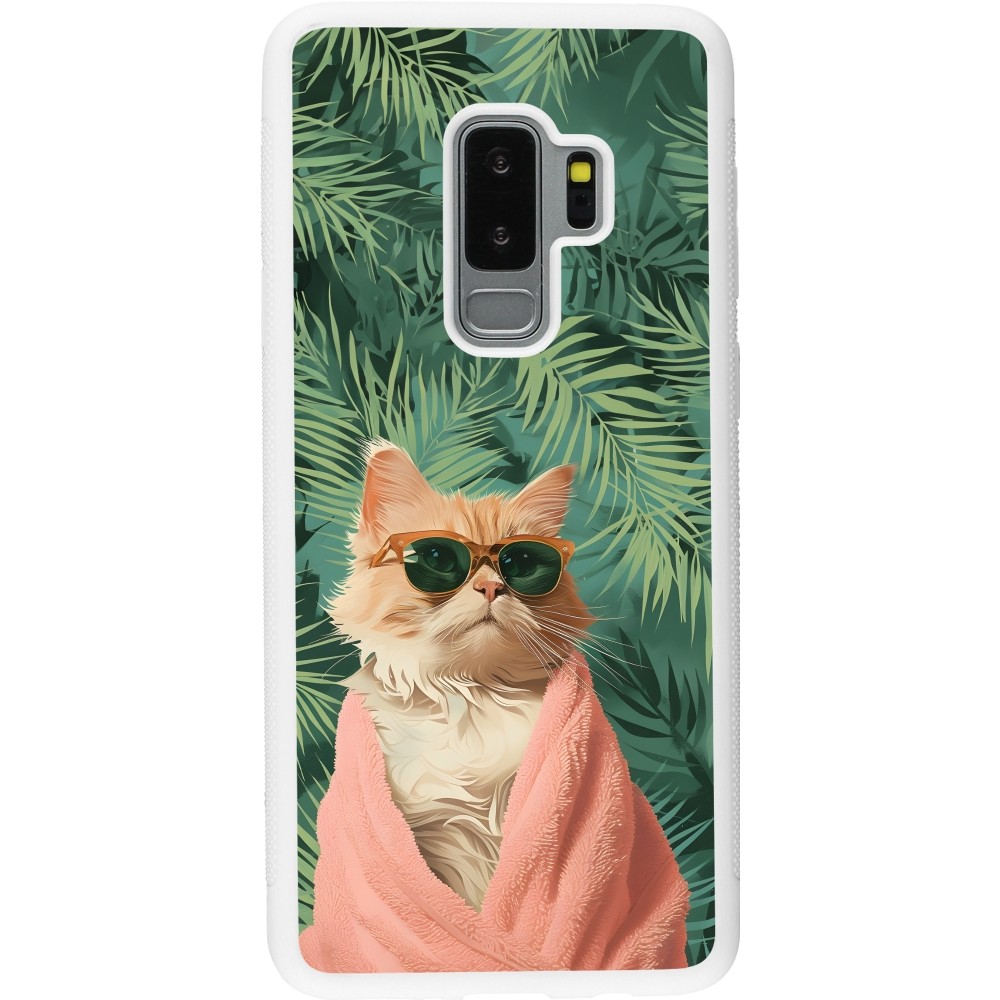 Coque Samsung Galaxy S9+ - Silicone rigide blanc Cat Summer Palms