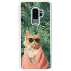 Coque Samsung Galaxy S9+ - Silicone rigide blanc Cat Summer Palms