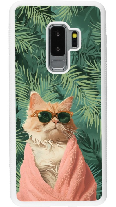 Coque Samsung Galaxy S9+ - Silicone rigide blanc Cat Summer Palms