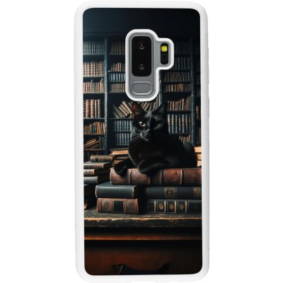 Coque Samsung Galaxy S9+ - Silicone rigide blanc Chat livres sombres