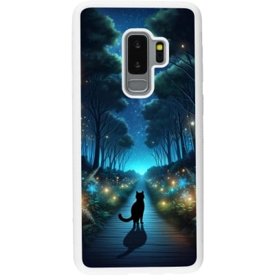 Coque Samsung Galaxy S9+ - Silicone rigide blanc Chat noir promenade