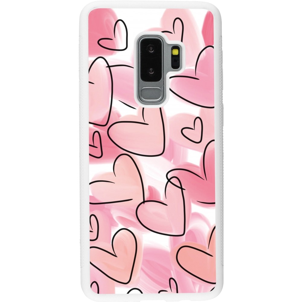 Coque Samsung Galaxy S9+ - Silicone rigide blanc Easter 2023 pink hearts