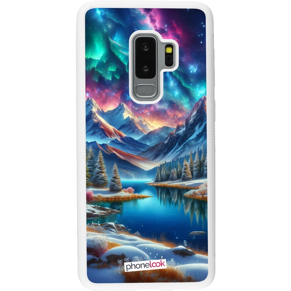 Coque Samsung Galaxy S9+ - Silicone rigide blanc Fantasy Mountain Lake Sky Stars