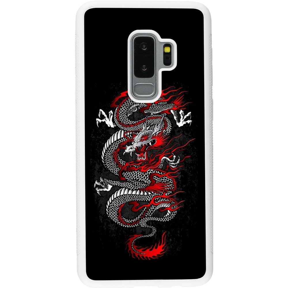 Coque Samsung Galaxy S9+ - Silicone rigide blanc Japanese style Dragon Tattoo Red Black