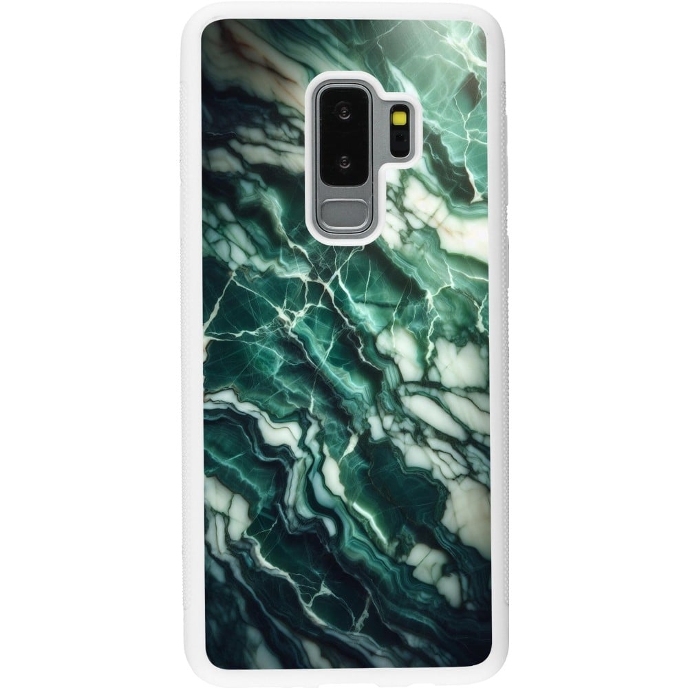 Coque Samsung Galaxy S9+ - Silicone rigide blanc Marbre vert majestueux